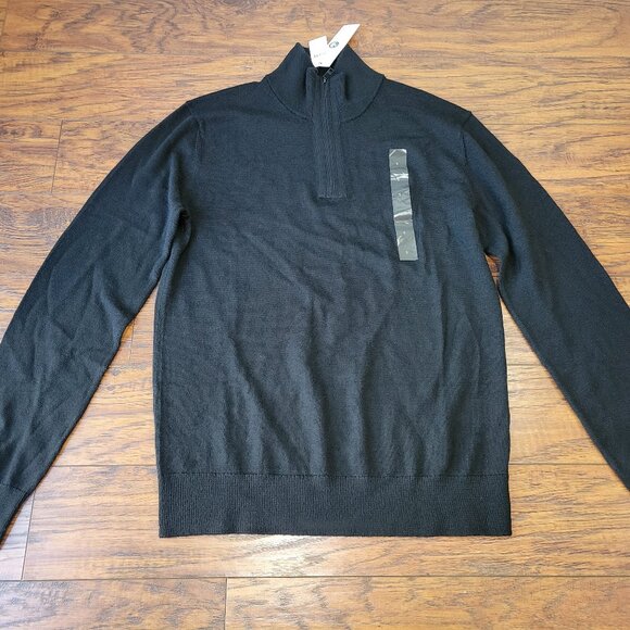 BANANA REPUBLIC Solid Black Merino Wool 1/2 Zip Collared Sweater sz S NWT Casual